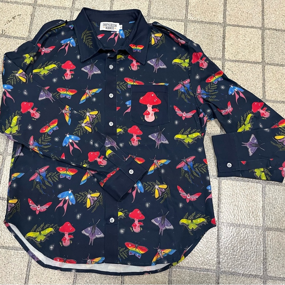 Envy Green Manor All Over Butterfly Moth Mushroom Cosmic Colorful Men's Shirt
